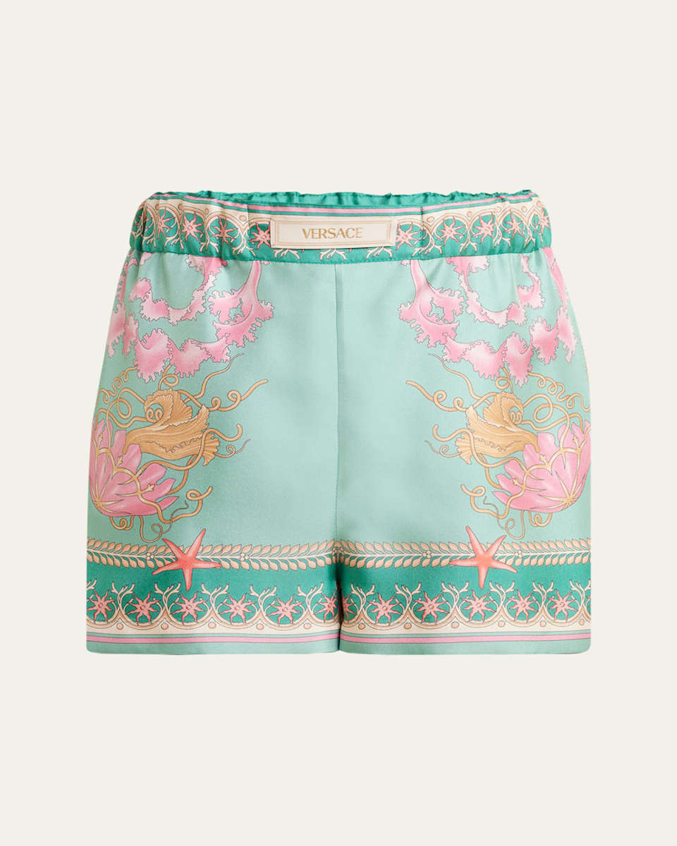 Underwater Barocco Foulard Silk Twill Shorts